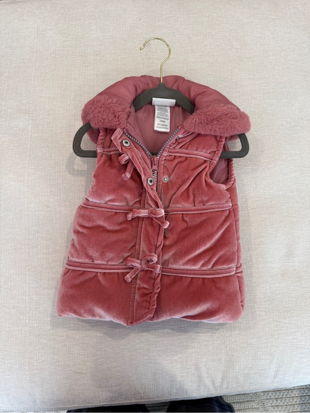Velvet Puffer Vest in Dusty Rose for Kids